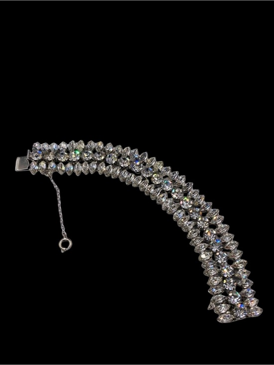 Vintage Jewelry - Wide Vintage Rhinestone Bling Bracelet Hollywood Glam